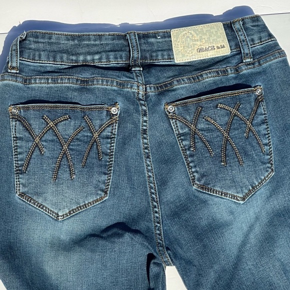 🍓Grace in LA Jeans EL-51611-DK-32 Denim Dark Wash Mid Rise Flare leg Size 28 - Picture 6 of 11